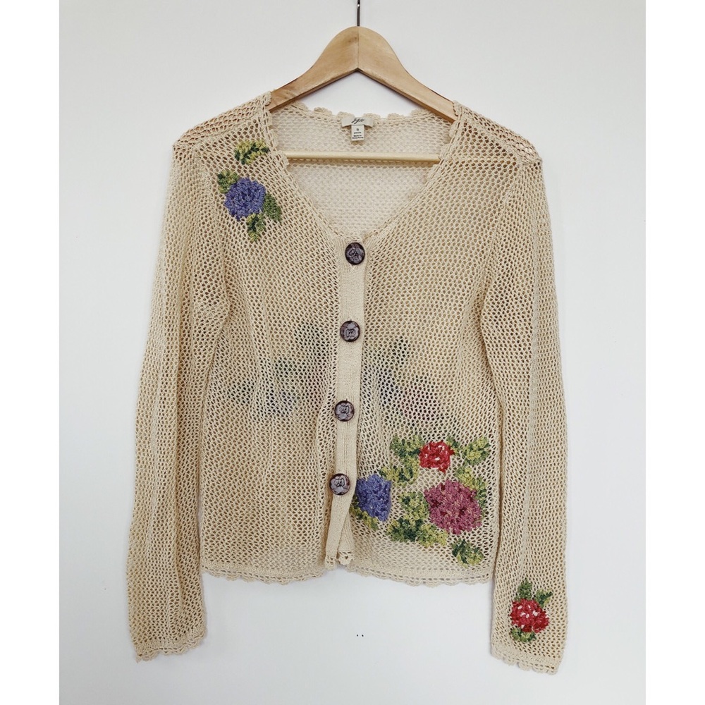 J. Jill Floral Embroidered Crochet Knit Cardigan